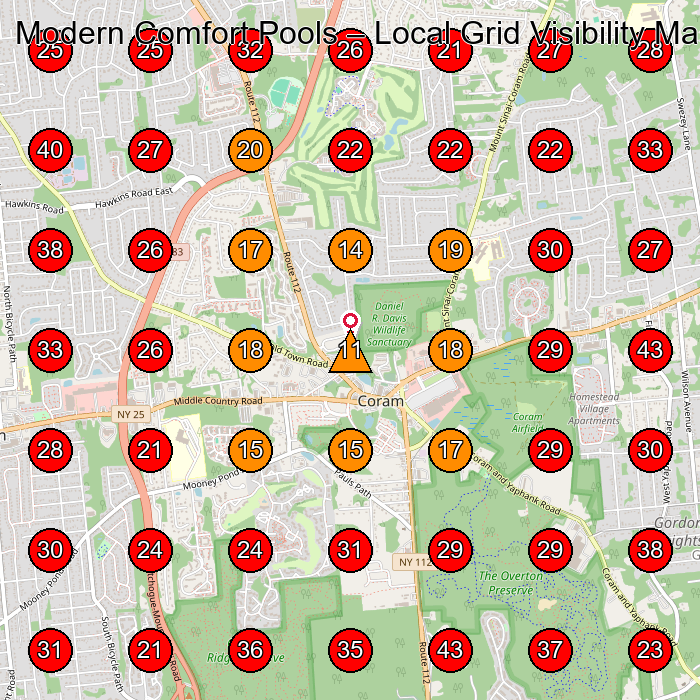 Modern Comfort Pools GeoGrid visibility map for Swimming Pool Contractor in Middle Island